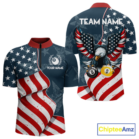 American Flag Eagle 8 Ball & 9 Ball Billiard Shirts For Men Custom Patriotic Cool Billiard Jerseys TDM3094