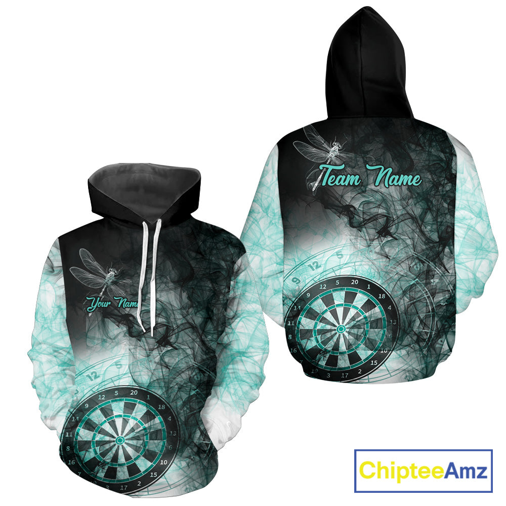 Black And Turquoise Smoke Darts Hoodie For Men And Women Custom Darts Jersey, Darts Team Shirt TDM3804