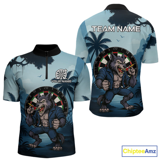 Funny Wolf Jungle Dart Shirts For Men Custom Dart Team Jerseys Polo & 1/4 Zip, Best Darts Gifts TDM4085