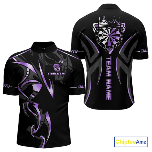 Black And Purple Dartboard Crown Dart Shirts For Men Custom Dart Jersey Team Polo & Quarter Zip TDM4092