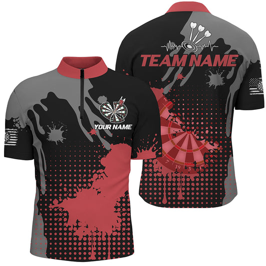 Personalized Grunge Paint Darts Polo & 1/4 Zip Shirts For Men, Best Darts Shirts Team Jersey |Red TDM2386