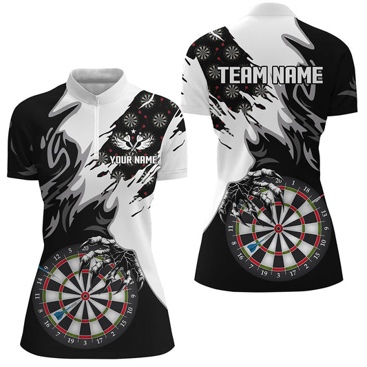 Personalized Black White Darts Board Claws Women Polo & 1/4 Zip Shirts Custom Darts Team Jerseys TDM1550