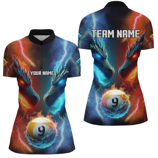 Personalized Water Fire 3D Dragon 9 Ball Pool Billiard Shirts For Women, Team League Billiard Jersey TDM2396