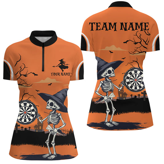 Funny Skeleton Orange Halloween Darts Shirts For Women Custom Halloween Gifts For Darts Lover TDM2636