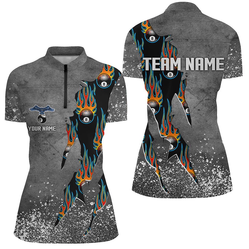 Custom Ball 8 Grey Grunge Billiard Shirts For Women Best Custom Team Name Billiard Jerseys |Blue TDM1561
