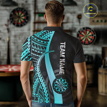 Load image into Gallery viewer, Personalized Black And Turquoise Tribal Dart Shirts For Men Custom Dart Jersey Team Polo & 1/4 Zip TDM4106