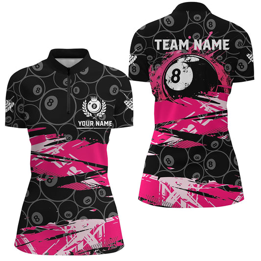 Custom Pink Grunge Billiard 8 Ball Jerseys Shirts For Women, Personalized Billiard Pool Player Gifts TDM1939