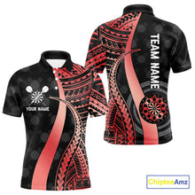 Load image into Gallery viewer, Personalized Black And Red Tribal Dart Shirts For Men Custom Darts Jersey Team Polo & 1/4 Zip TDM4913