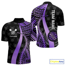 Load image into Gallery viewer, Personalized Black And Purple Tribal Dart Shirts For Men Custom Darts Jersey Team Polo & 1/4 Zip TDM4914