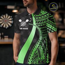 Load image into Gallery viewer, Personalized Black And Green Tribal Dart Shirts For Men Custom Darts Jersey Team Polo & 1/4 Zip TDM4915