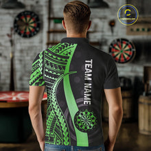 Load image into Gallery viewer, Personalized Black And Green Tribal Dart Shirts For Men Custom Darts Jersey Team Polo & 1/4 Zip TDM4915