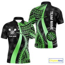 Load image into Gallery viewer, Personalized Black And Green Tribal Dart Shirts For Men Custom Darts Jersey Team Polo & 1/4 Zip TDM4915
