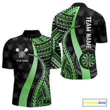 Load image into Gallery viewer, Personalized Black And Green Tribal Dart Shirts For Men Custom Darts Jersey Team Polo & 1/4 Zip TDM4915