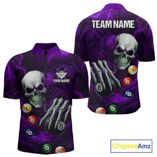 Personalized Purple Funny Skeleton Pool Balls Billiard Shirt For Men, Skull Billiard Team Jerseys TDM5344