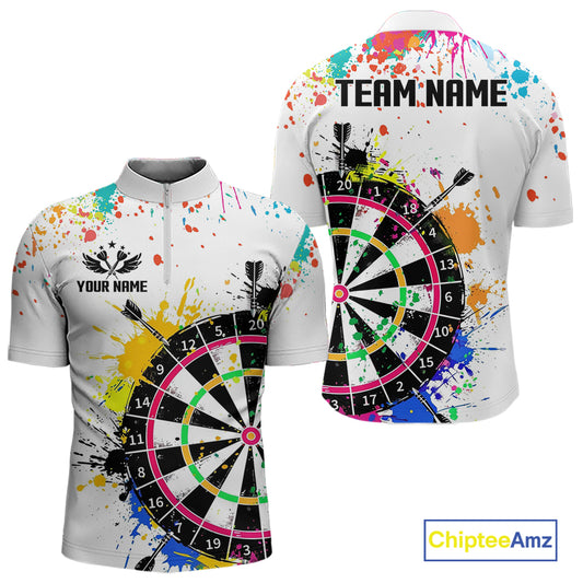 Funny Dartboard Colorful Paint Dart Shirt For Men Custom Darts Team Jersey Polo & 1/4 Zip |White TDM5623