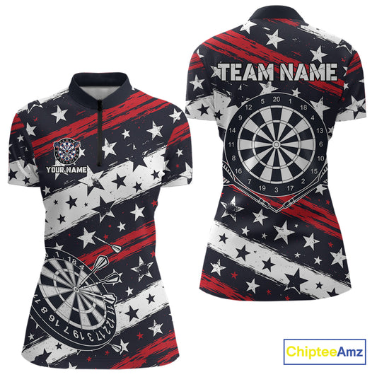 Personalized USA Flag Darts Shirt For Women Custom Patriotic Dart Jerseys Team Polo & 1/4 Zip TDM4134