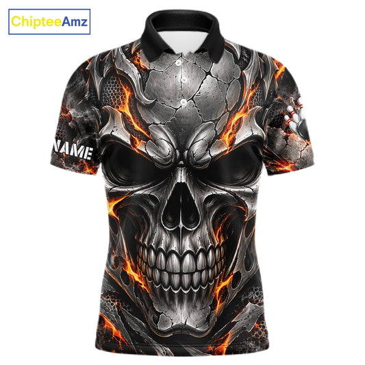 Custom Metal Skull Bowling Jersey For Men Personalized Fire Bowling Shirt, Bowling Team Uniform TDM7766