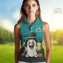 Load image into Gallery viewer, Funny Ghostly Beer Golf Sleeveless Polo Shirt For Women Custom Halloween Ladies Golf Outfit TDM4944