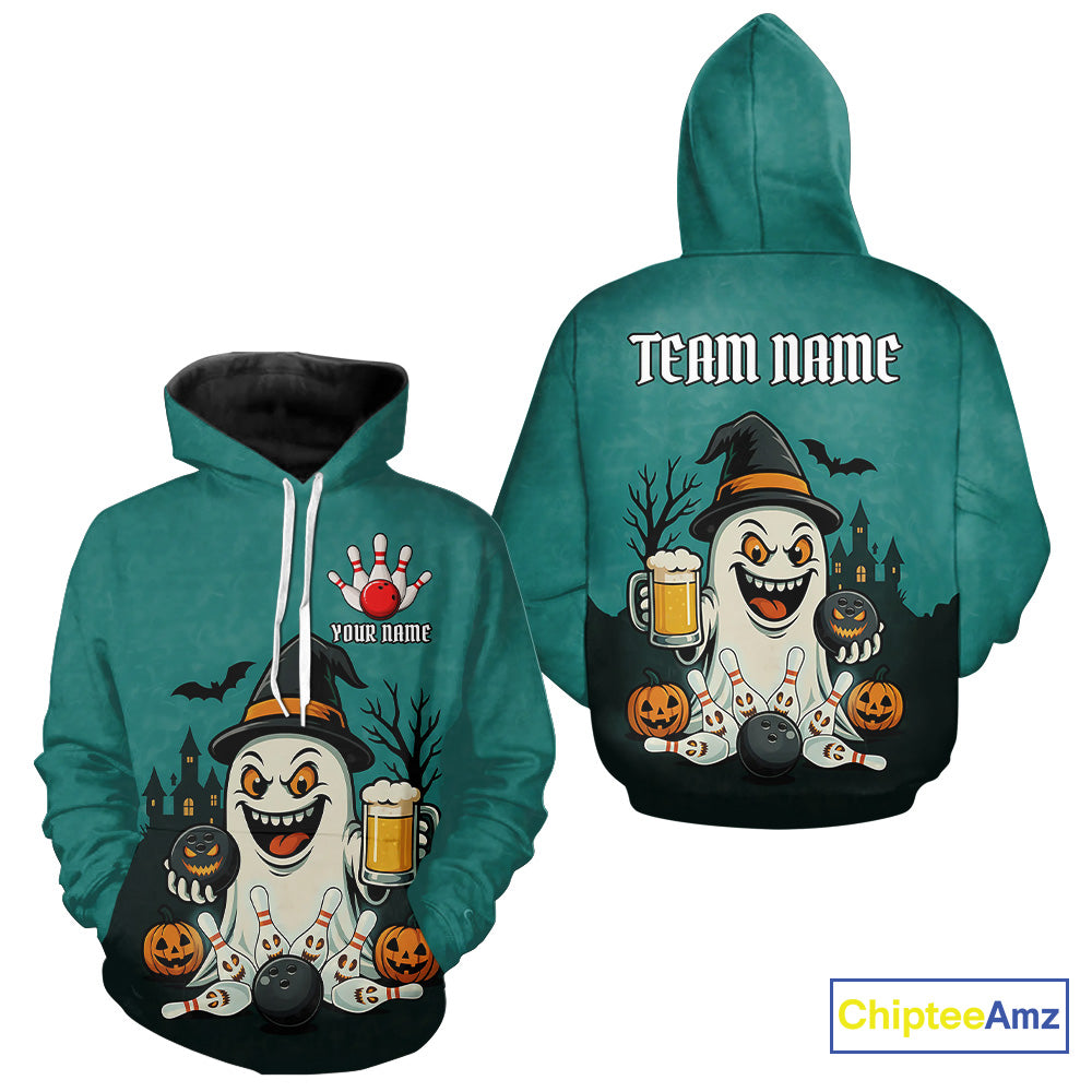 Funny Ghostly Beer Bowling Halloween Hoodie For Men & Women Custom Bowling Team Hoodie Jerseys TDM4945