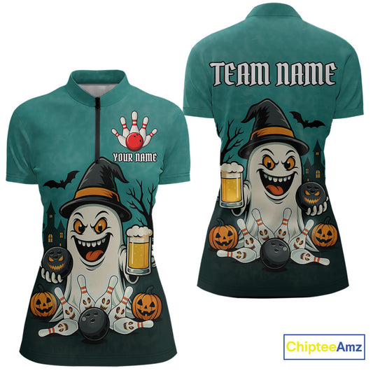 Funny Ghostly Beer Bowling Halloween Shirt For Women Custom Bowling Team Jersey Outfit TDM4945