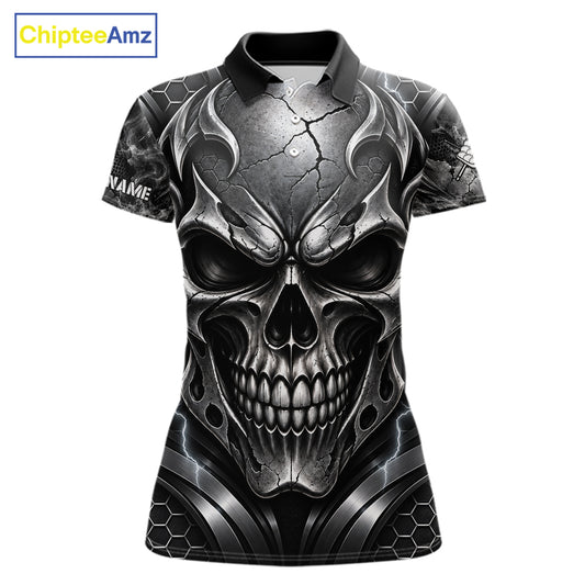 Black And Silver 9 Ball Pool Skull Billiard Shirts For Women Custom Billiard League Team Jersey TDM7777