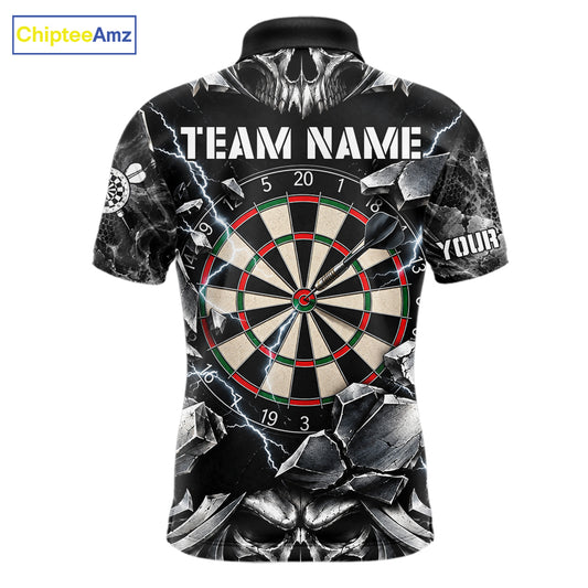 Black And Silver Dartboard Skull Darts Shirts For Men Custom Darts League Team Jersey TDM7779