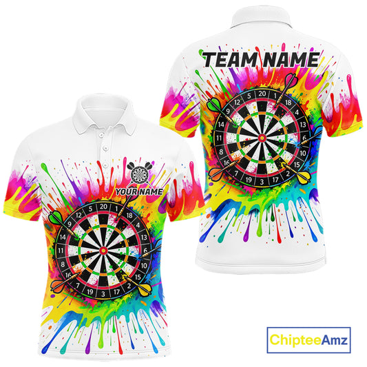 Personalized Colorful Darts Jersey Polo & 1/4 Zip For Men Custom Darts Team Shirt Dart Gift |White TDM7781