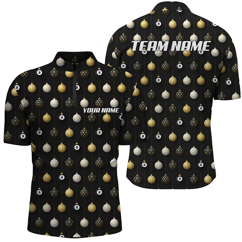 Personalized Merry Christmas Billiard Pattern Full Printing Quarter-Zip Shirts For Men TDM0512