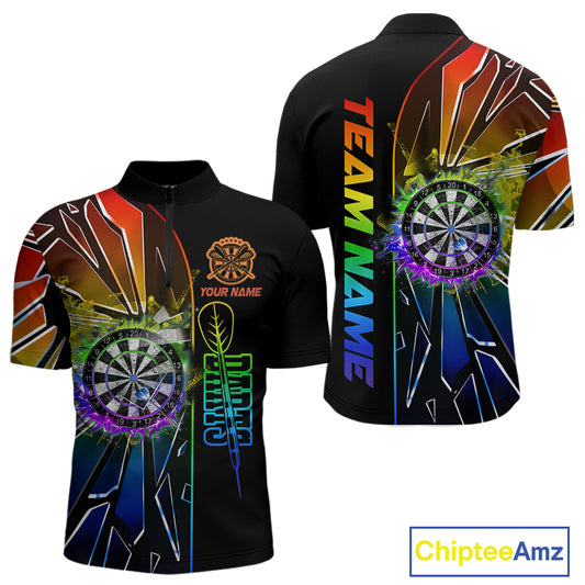 Personalized Rainbow Colorful Break Glass Mens Dart Shirts Custom Darts Jersey Team Polo & 1/4 Zip TDM5158