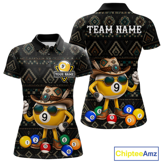 Funny Cowboy 9 Ball Pool Tribal Billiard Shirts For Women Custom Billiard Jersey, Pool Player Gift TDM7811
