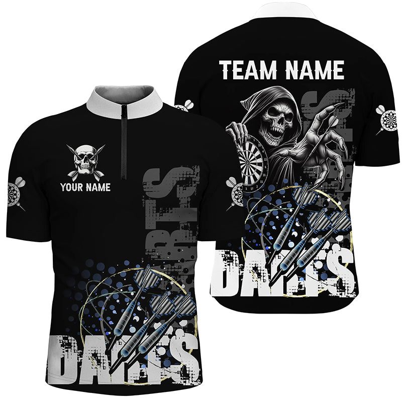 Custom Black White Grim Reaper Grunge Dart Shirts For Men, Dart Team Jerseys Uniform TDM2952