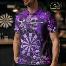 Load image into Gallery viewer, Purple Funny Skull Lightning Darts Shirt For Men Custom Darts Team Jersey Polo & Quarter Zip TDM4979