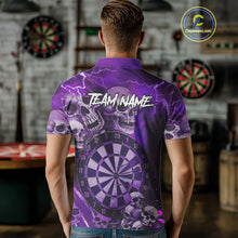 Load image into Gallery viewer, Purple Funny Skull Lightning Darts Shirt For Men Custom Darts Team Jersey Polo & Quarter Zip TDM4979