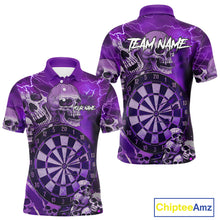 Load image into Gallery viewer, Purple Funny Skull Lightning Darts Shirt For Men Custom Darts Team Jersey Polo & Quarter Zip TDM4979