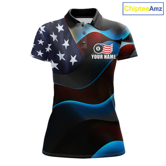 Personalized American Flag 8 Ball Pool Shirts For Women Custom Patriotic Billiard Team Jersey TDM7826