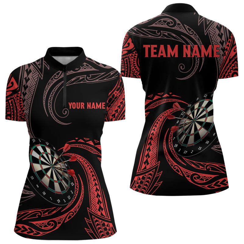 Personalized Red Tribal Darts Polo & Quarter Zip Shirts Custom Women Darts Shirts Dart Jerseys TDM3185