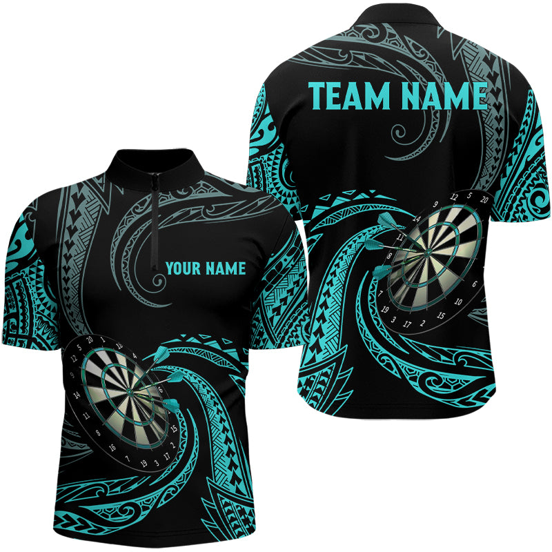 Turquoise Tribal Darts Polo & Quarter Zip Shirts Custom Men Darts Shirts Dart Jerseys TDM3186