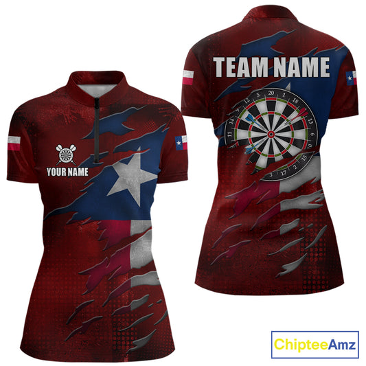 Retro Texas Flag Darts Shirt For Women Custom Patriotic Texas Darts Team Jersey Polo & 1/4 Zip TDM5417