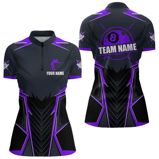 Billiard Jerseys For Women Custom Polo & Quarter-Zip Billiard Team Shirts, 8 Ball Pool Shirt |Purple TDM3532