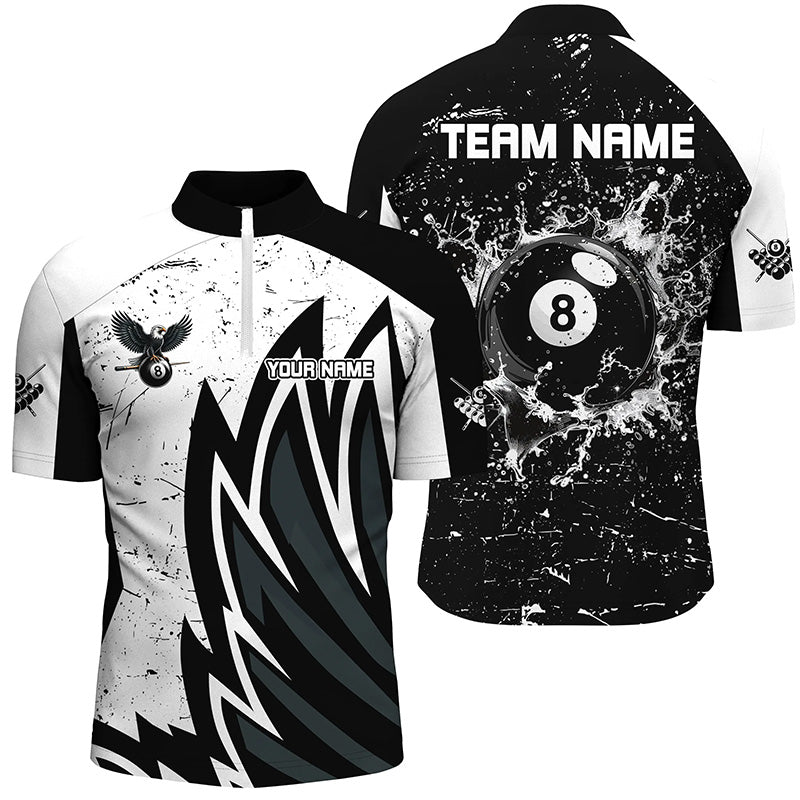 Custom Grunge Black White 8 Ball Pool In Water Men Billiard Shirts Custom Unique Billiard Jersey TDM1600