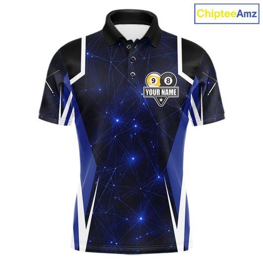 Blue 8 Ball & 9 Ball Pool Billiard Shirt For Men Custom Geometric Billiard Jersey Polo & 1/4 Zip TDM6482