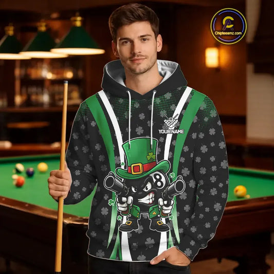 Black And Green St Patrick Day Billiard Hoodie Custom Funny 8 Ball Pool Lucky Billiard Team Jersey TDM5698