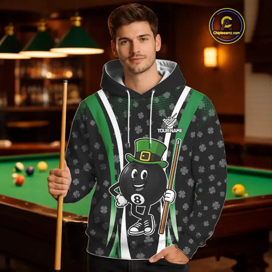 Black And Green St Patrick Day Billiard Hoodie Custom Funny 8 Ball Hoodie, Lucky Billiard Jersey TDM5699