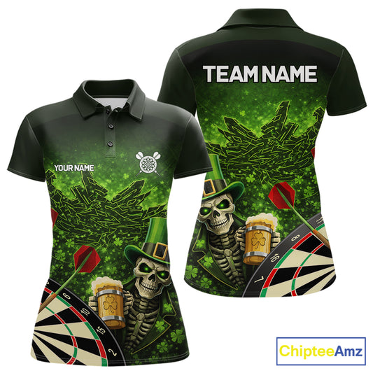 St Patrick Day Skull Darts Shirt Pocket Option For Women Custom Darts Jersey TDM5700