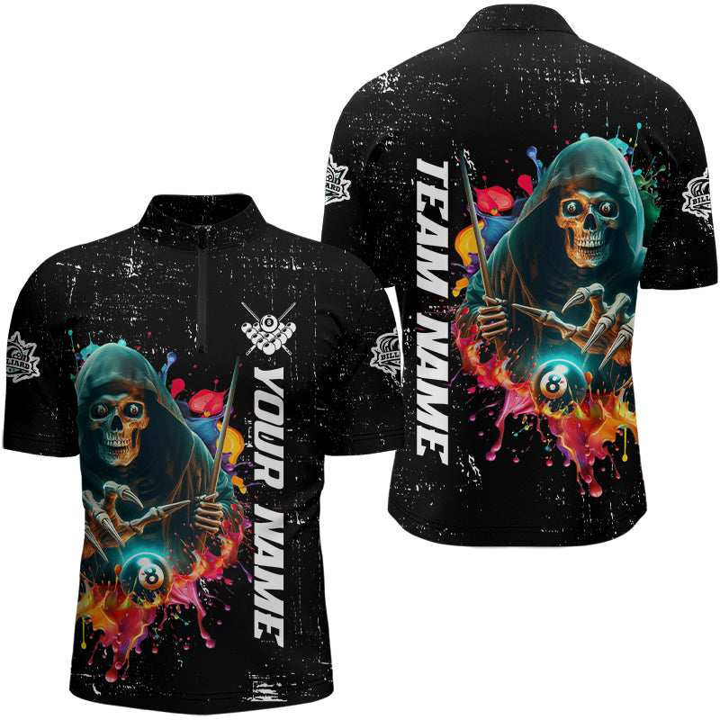 Billiard Grim Reaper Colorful Grunge Style Custom Men Billiard Shirts, Billiard Jersey | Black TDM3201