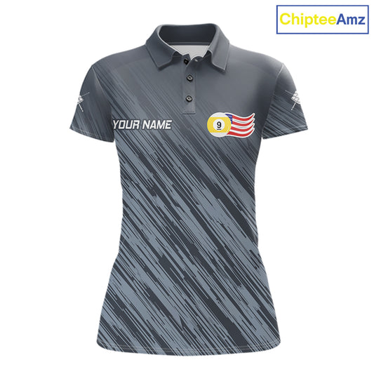 Personalized Billiard American Flag 9 Ball Pool Shirt For Women, Patriotic Billiard Team Jersey TDM7228