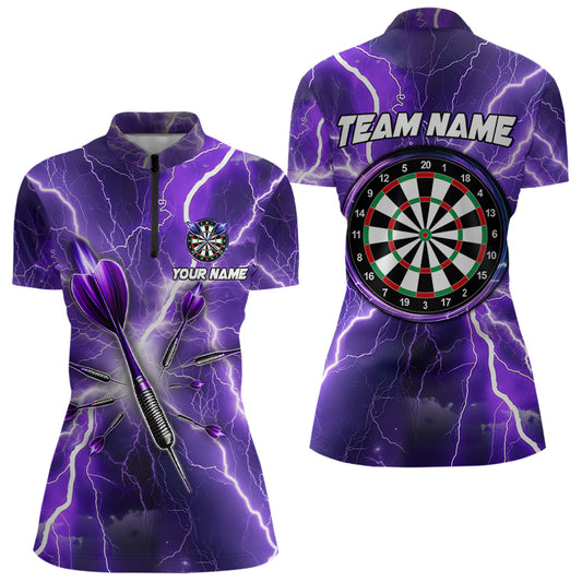 Purple Thunder Lightning Women Darts Polo & Quarter Zip Custom Dart Shirts For Women Dart Jerseys TDM3212