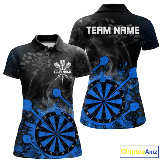 Blue Dartboard Splatter Smoke Darts Shirt For Women Custom Grunge Darts Team Jersey Polo & 1/4 Zip TDM6506