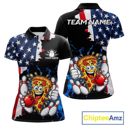 Funny Pizza Bowling Shirts For Women Custom US Flag Patriotic Team Bowling Jerseys Uniforms TDM7502