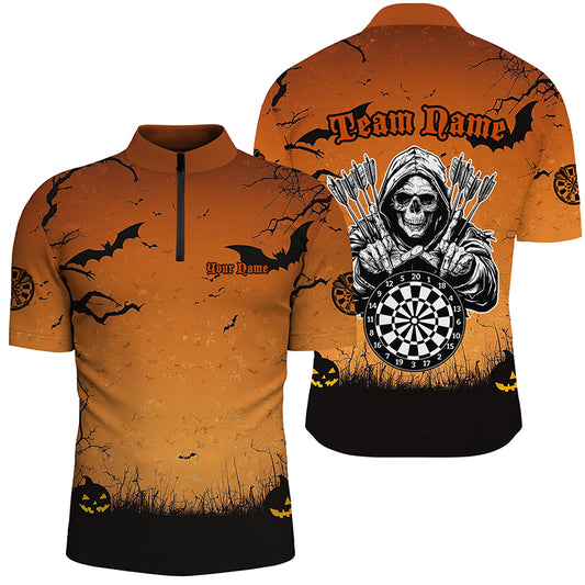 Orange Halloween Spook Night Custom Men Dart Shirts, Grim Reaper Halloween Darts Gift TDM2737